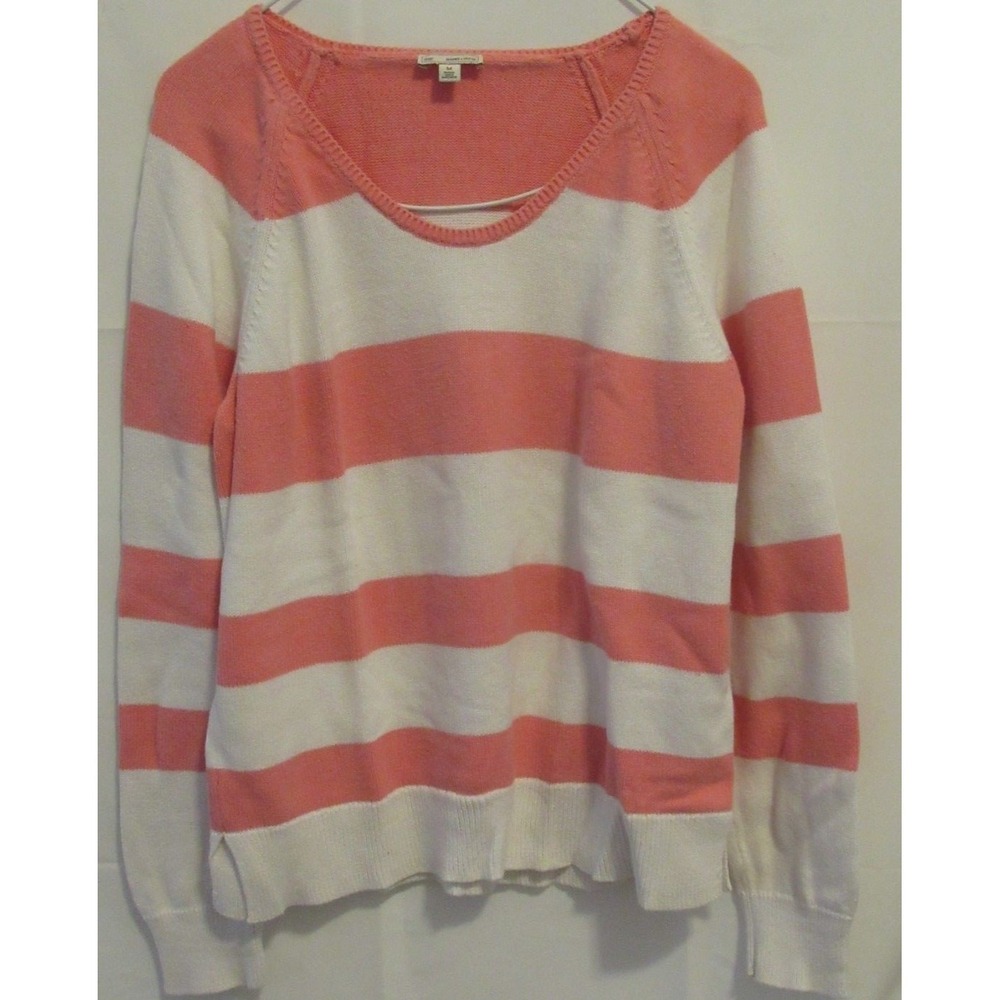 GAP coral & white striped cotton sweater women's size M Y2K Vintage